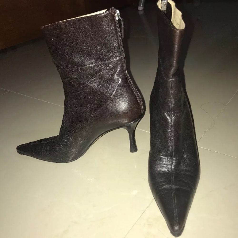 Auth Gucci Dark Brown Ankle Leather Boots Size 6B